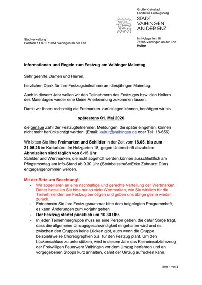 Festzug Infos und Regeln